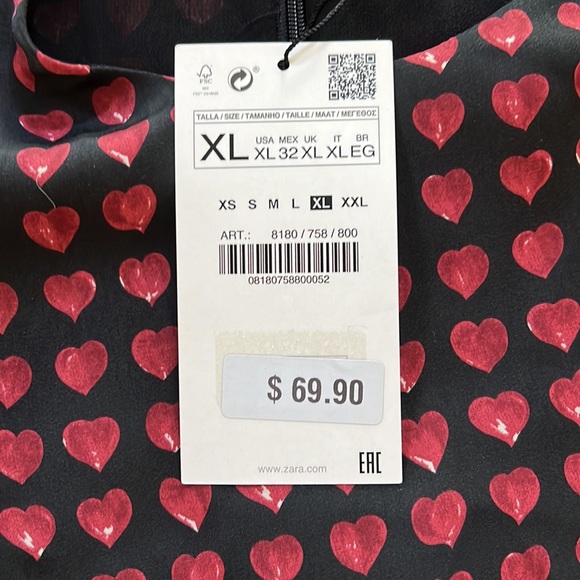 NWT ZARA Woman Dress In Black/Redhearts SZ XL - Picture 5 of 5